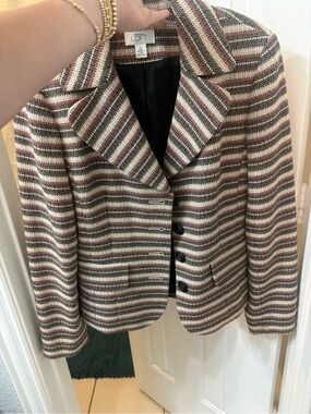 LOFT Striped Tweed Blazer in Cream, Brown & Burgundy